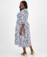 Фото #2 товара Trendy Plus Size Printed Blouson-Sleeve Cotton Midi Dress, Created for Macy's