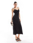 Фото #1 товара Bershka ruched front satin maxi dress in black