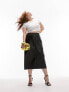 Фото #1 товара Topshop Curve leather seamed midi skirt in black