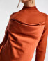 Фото #2 товара ASOS DESIGN satin cowl maxi dress with chiffon layer detail in rust