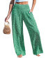 Фото #1 товара Women's Green Ditsy Smocked Waist Loose Fit Pants