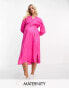 Фото #1 товара Mamalicious Maternity long sleeve wrap midi dress in pink