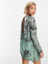 ASOS DESIGN drape embellished mini dress with floral artwork in teal