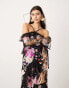 Фото #1 товара ASOS EDITION embroidered halter cold shoulder ruffle maxi dress in black