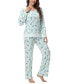 Фото #6 товара Women's Long Sleeve Notch Collar Top with Lounge Pants 2 Piece Pajama Set