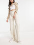 Bershka wide leg slouchy dad tailored trousers in cream