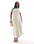 ASOS DESIGN Curve collared linen look midaxi tea dress with button front in sand