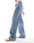 Pull&Bear wide leg turn up jeans in mid blue