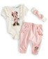 ფოტო #1 პროდუქტის Baby Girls Minnie Mouse Bodysuit, Headband & Pants, 3 Piece Set