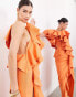 Фото #6 товара ASOS EDITION premium raw edge one shoulder ruffle maxi dress in orange