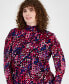 Фото #3 товара Plus Size Printed Gathered-Shoulder Mesh Top, Created for Macy's