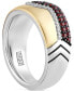 ფოტო #5 პროდუქტის Men's Garnet (1 ct. t.w.) & Diamond (1/8 ct. t.w.) Ironman Ring in Sterling Silver & Gold-Plate