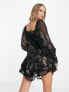 Фото #2 товара ASOS DESIGN Petite button through babydoll mini dress in black jacquard