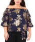 Фото #1 товара Plus Size Floral Foil Off-The-Shoulder Lantern-Sleeve Top