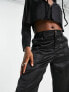 Signature 8 satin straight leg cargo trousers in black