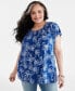 Фото #1 товара Plus Size Printed Gathered Scoop-Neck Flutter-Sleeve Top, Created for Macy's