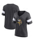 ფოტო #1 პროდუქტის Women's Heathered Charcoal, White Minnesota Vikings Distressed Team Tri-Blend V-Neck T-shirt