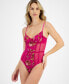 Фото #1 товара Women's Tropical Jungle Mesh Thong Bodysuit, Created for Macy's