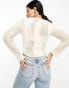 ASOS DESIGN neat fit jumper in wavy sheer and fluffy stitch in cream