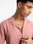 Фото #3 товара New Look short sleeve linen blend revere shirt in pink