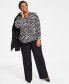 Фото #4 товара Plus Size Animal Print Collared Button Front Top, Created for Macy's