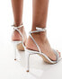 Steve Madden Entice mid heeled sandals in silver with irridescent diamante strap