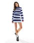 ASOS DESIGN grown on neck mini dress with long sleeve in navy stripe