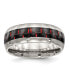 Stainless Steel Black Red Fiber Inlay 8mm Band Ring