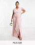 Фото #1 товара TFNC Plus Bridesmaid flutter sleeve ruffle detail maxi dress in blush