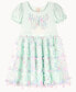 Little Girls Solid Rib Bubble Sleeve Bodice with Butterfly Glitter Screen and 3D Butterfly Skirt Dress