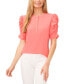 Фото #1 товара Women's Ruched Puff-Sleeve Henley Knit Top