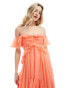 ASOS DESIGN ruffle cut out off the shoulder maxi dress in coral