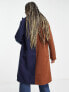 Noisy May formal longline coat in brown and navy colourblock