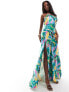 Фото #1 товара True Violet satin one shoulder slip maxi dress in abstract print
