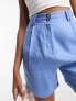 ASOS DESIGN Tall side pocket mom short with linen in cornflower blue