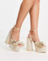 Фото #3 товара South Beach linen platform sandals with plisse bow in cream