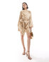 Pretty Lavish tie waist satin mini dress in matte gold