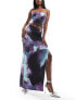 Missyempire slinky maxi side split maxi skirt co-ord in purple marble print