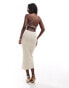 Фото #2 товара ASOS DESIGN textured square neck cami midi dress with natural trim details in cream