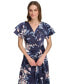 Women's Printed V-Neck Flutter-Sleeve Satin Dress