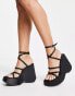 Фото #4 товара Bershka strap up detail chunky satin sandal in black