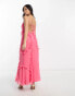 ASOS DESIGN Petite halter ruffle maxi dress with cut out detail in pink