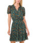 ფოტო #1 პროდუქტის Women's Floral Short-Sleeve Tie-Neck Ruffled Dress