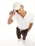 Фото #1 товара Selected Homme cotton mix polo with zip in off white