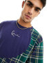 Фото #5 товара Karl Kani oversized t-shirt in blue with tartan check wavy blocking