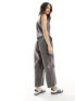 ASOS DESIGN faux leather oversized barrel leg trouser in grey