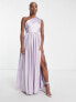 Anaya Petite Bridesmaid satin one shoulder thigh split dress in lilac