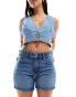 Wrangler boyfriend straight fit distressed denim shorts in light wash