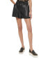 ფოტო #1 პროდუქტის Women's Faux-Leather Pleated Logo-Belt Shorts