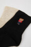 Kadın Nakış Ayıcık Desenli 2'li Kışlık Çorap C5143axns